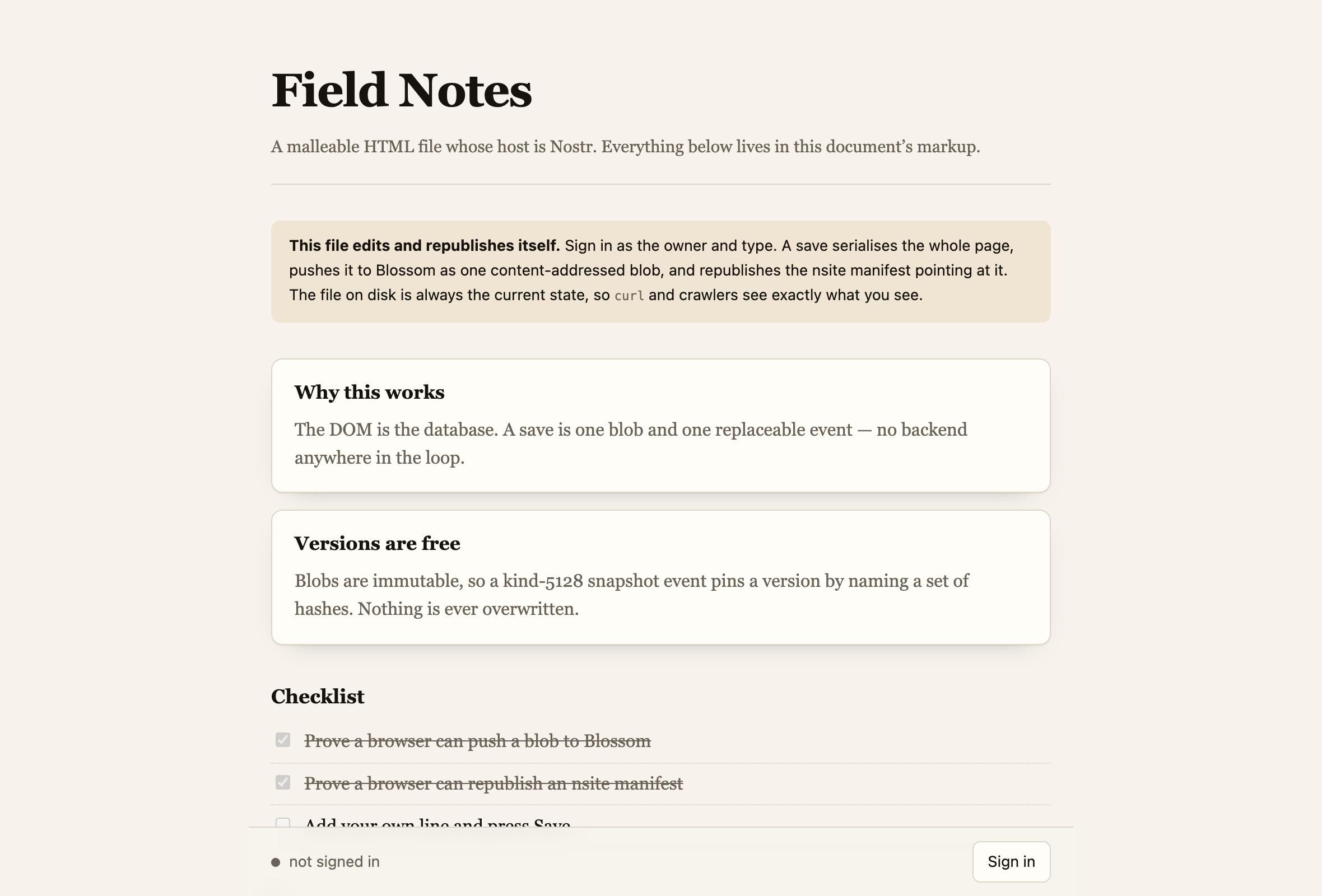A published page as a visitor sees it