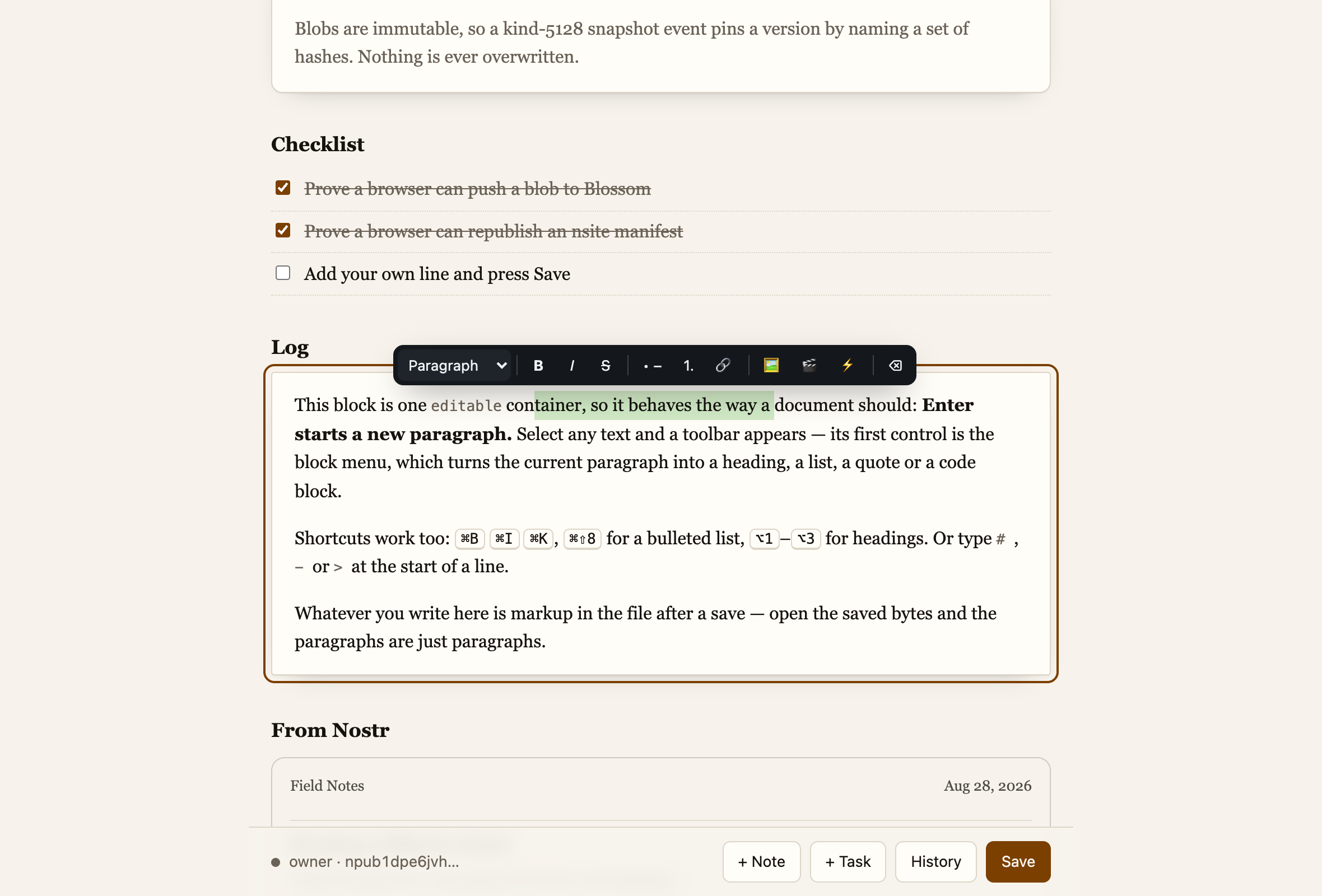 The formatting toolbar floating above selected text