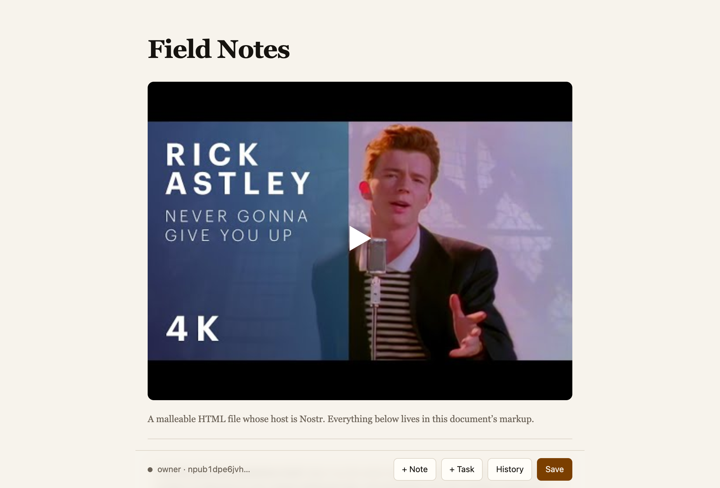 The video sitting in the page as a thumbnail with a play button